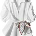SOLY HUX Women's Button Down Shirts Collared Short Sleeve Bow Tie Front Casual Work Blouse Tops (White, S)