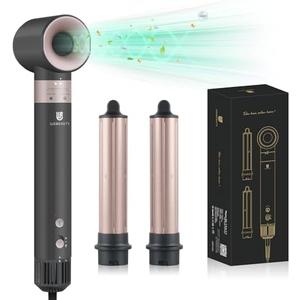 Hair Dryer Hot Air Styler: High-Speed Blow Dryers with Negative Ionic for Fast Drying Frizz Control, Extra Long Barrel 1 1/4 Inch Curling Iron Airflow Auto Wrap Curler for Quick Styling