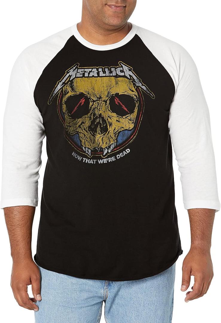 Metallica Mens Metallica Now That We're Dead Raglan Baseball JerseyT-Shirt (Large, Black/White)