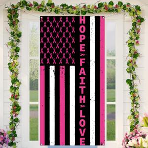 Breast Cancer Awareness Door Cover Hope Faith Love Photo Backdrop Women USA American Flag October Pink Ribbons Party Decorations and Supplies for Home