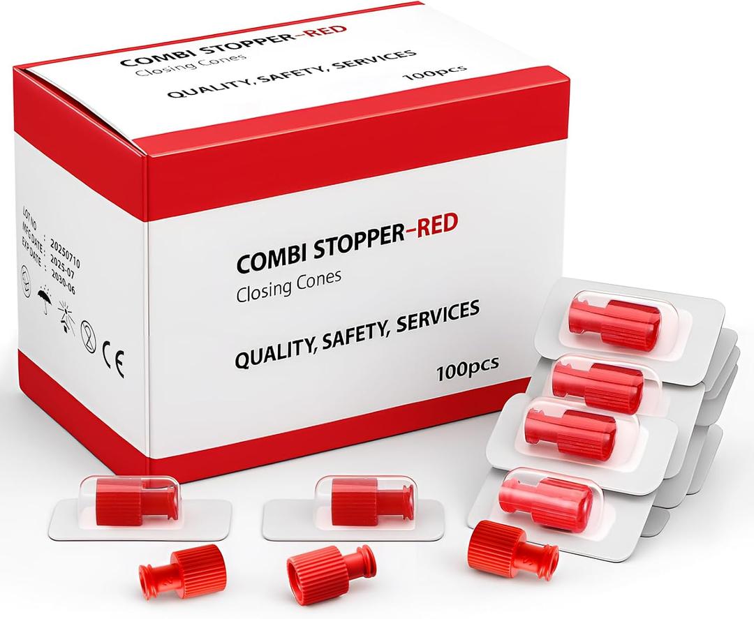100 Pack Luer Stopper Closing Cones Dual Male-female Individually Packaged Sterile Luer Replacement Cap for Male/female Connectors (Red)