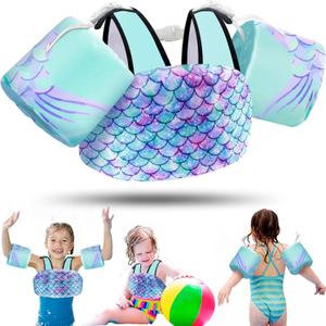 Vvinca Separable Toddler Swim Vest Fit 22-66 Lbs2-6 Years| 3 in 1 Toddler Floaties Pool Float & Arm Bands Boys and Girls, Adjustable Sturdy Safety for 2 3 4 5 6 Year (C-Mermaid Scale)
