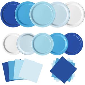 60 PCS Blue Paper Plates, Light Blue Plates and Napkins Party Supplies for Wedding Baby Shower Bridal Party Supplies Tableware Decor