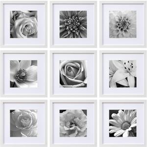 eletecpro 12x12 Picture Frames Set of 9 with Clear Acrylic Cover, Display 8x8 Photos with Mat or 12x12 Without, Classic and Sturdy Square Collage Gallery Wall Decor, Easy Wall Mount, White