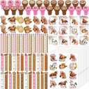 168 Pcs Cowgirl Party Favors Set Horse Pencils Notepads Stampers Rulers Erasers Stickers Bags Horse Cowgirl Theme Pink Stationery Supplies Kit for School Classroom Prizes Birthday Gift