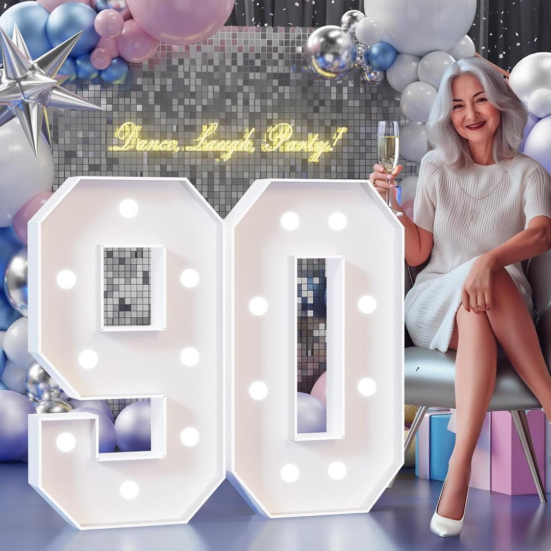 Colorful Marquee Numbers 3FT, Light Up Numbers 90 for 90th Birthday Decoration, 90th Birthday Light Up Sign with 18 Colors Remote Control, Large Numbers for Party Anniversary Decor