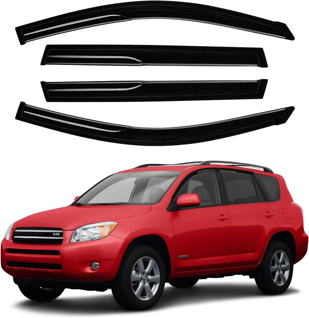 Canvcle RAV4 Rain Guards - Window Visors for Toyota RAV4 2006-2012, Outside-Mount Tape-On Side Window Wind Deflectors for RAV4 Accessories, Vent Visors Shades Rainproof Black 4PCS