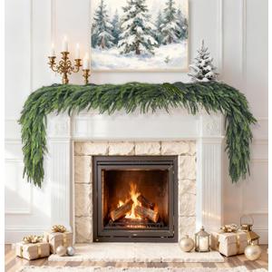 9 Ft Christmas Garland Real Touch Norfolk Pine Garland Christmas Decorations Faux Realistic Winter Pine Garlands for Mantle, Table, Stairs, Doorframe, Fireplace Indoor Outdoor Holiday Xmas Decor