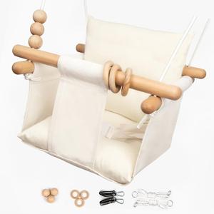 Baby Swing Outdoor Indoor Toddler Swing Seat with Safety Belt, Canvas Hanging Swings Outside Tree Swing Great Gift for Baby Boys Girls Kids Lovers (Cream)