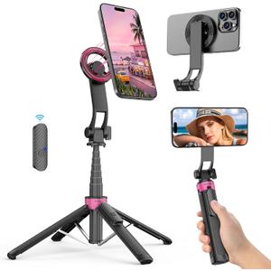 Magnetic Tripod for iPhone, Portable Selfie Stick Phone Tripod with Remote, Four-Leg Support Cellphone Stand for iPhone Magsafe, Fits Selfie Video Recording Gym Travel Essentials Accessories