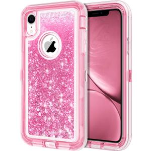 JAKPAK for iPhone XR Case Glitter Bling Sparkle iPhone XR Case for Girls Women Heavy Duty Shockproof Full Body Protective Phone Cover for iPhone 10R 6.1inch - Pink