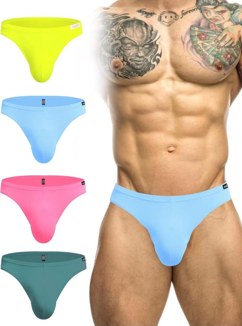 Avidlove Mens Bikini Underwear Low Rise Briefs Microfiber Underpants 4 Pack (Medium, Blue/Green/Pink/Yellow)
