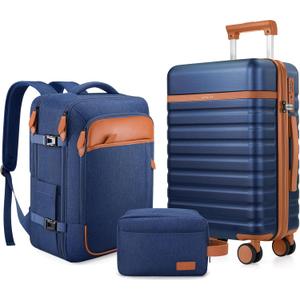 Luggage Sets 3 Piece, Carry On Luggage 20 Inch With Spinner Wheels,PC Hardside Suitcase Set with TSA Lock,Durable Carry On Suitcase With Travel Backpack for Men (Blue, 3 piece set (20inch))