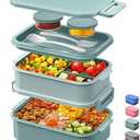 DaCool Lunch Box Adults Bento Box 74 OZ All-in-One Stackable Lunch Box Containers for Adult Large Bento Box with Fork Spoon Sauce Boxes, Leakproof Lunchbox for Work School Dining Out, Morandi-Green