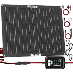 POWOXI 50W Solar Battery Charger: 12V Solar Car Battery Trickle Maintainer - with MPPT Controller Parameter Adjustable - for RV Boat Marine Motorcycle Trailer Truck Tractor - Solar Panel Kit