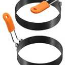Patelai 2 Pcs Professional Egg Ring Pancake Ring Set Stainless Steel Fried Egg Molds Griddle Pancake Shapers with Orange Silicone Handle for Breakfast Omelette Sandwich(4 Inch)