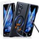 TORRAS 360 Spin Magnetic Stand for Galaxy Z Fold 7 Case with S Pen Holder, [MIL-Grade Hinge Protection] [Fit for Magsafe] [360 Kickstand & Ring Holder], Armor Slim for Samsung Galaxy Z Fold 7, Black