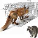 Live Animal Cage Trap, 37" x 13" x 14.5" Humane Cat Trap Galvanized Iron, Folding Raccoon Traps with Handle for Stray Cats, Raccoons, Foxes, Large Dogs, Coyotes, Catch and Release