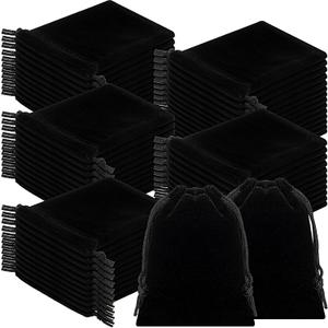 Sweetude 100 Pieces Valentine's Day Velvet Drawstring Bags Jewelry Pouches Bulk 2.76 x 3.54 Inches Wedding Mini Gift Bags for Party Favors(Black)