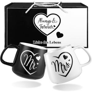 LIHAO Mr And Mrs Mugs Set of 2, Couple Coffee Mugs for Wedding, Engagement, Anniversary, Valentine's Day, His And Her Wedding, Marriage Gifts