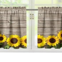 Sunflowers Wooden Board Kitchen Curtains Vintage Yellow Floral Window Curtains and Valances Set Office Dining Room Bedroom  27.5 x 24 inches *2