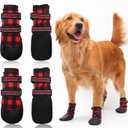 FLYSTAR Dog Shoes for Medium Large Dogs, Waterproof Rain Snow Non-Slip Dog Boots for Winter, Plaid Reflective Adjustable Warm Dog Shoes Paw Protector for Walking Running Hiking Outdoor (7# (paw width: 1.9"-2.7"))
