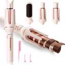 Automatic Curling Iron Beach Wave Curling Wand, Ceramic Coated, Straightening Brush, 1inch and 1.25 inch Portable 3-in-1Hair Curler, 2-Way Rotation Curler 4 Temperatures, 30 Min Auto Shut-Off