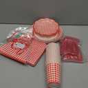 Gatherfun Gingham Red and White Party Supplies Disposable Paper Plates Napkins Cups Knives Spoons Forks Tablecloth Banner for Birthday Party Family Dinner Picnic Barbecue Mother's Day Party, Serve 25