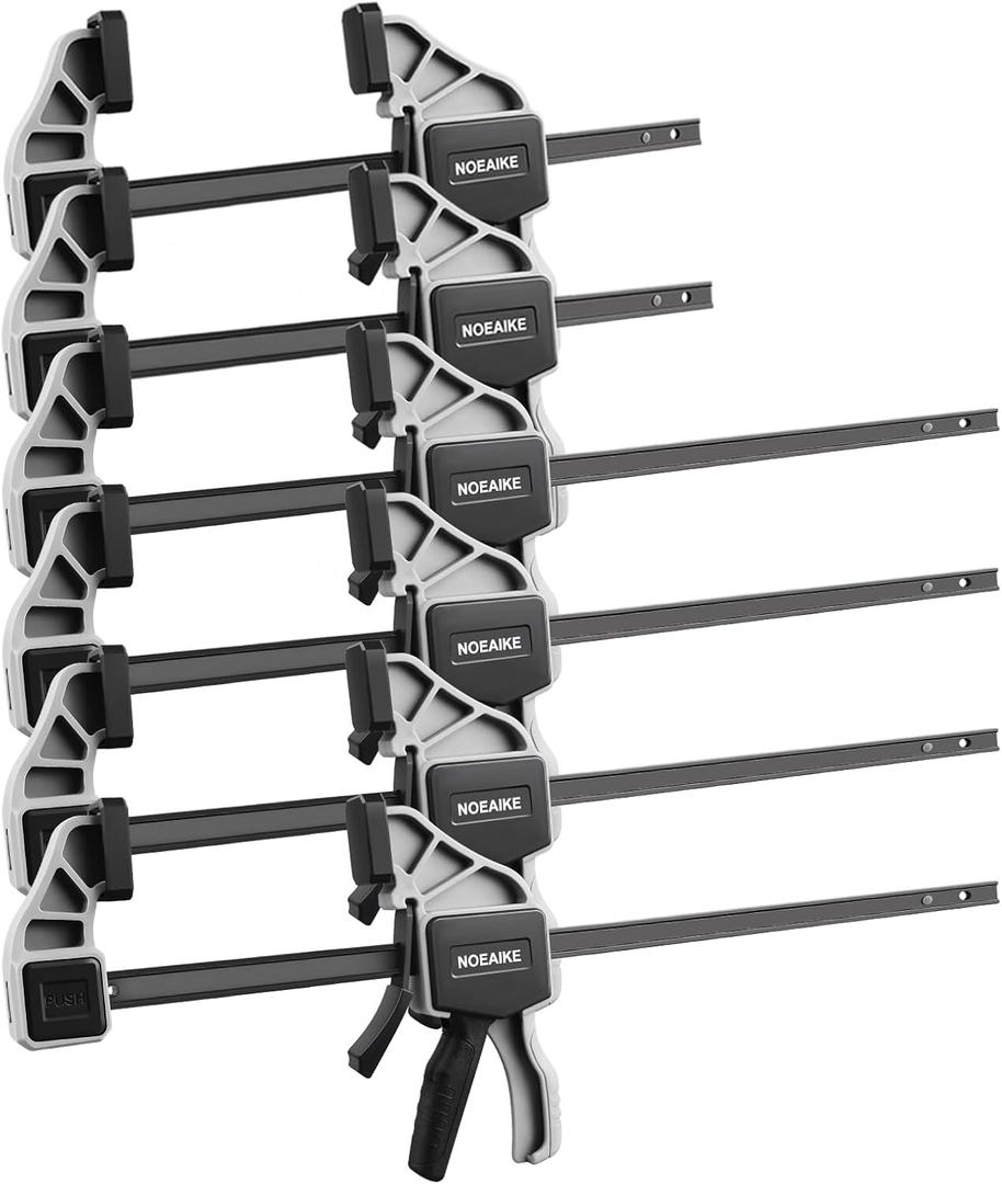 Bar Clamps for Woodworking,6-Pack Wood Clamps 12(4)&6(2) Light Duty One-Handed Quick Grip/Spreader Woodworking Clamp 150LBS Load Limit with Quick Change Button(Grey)