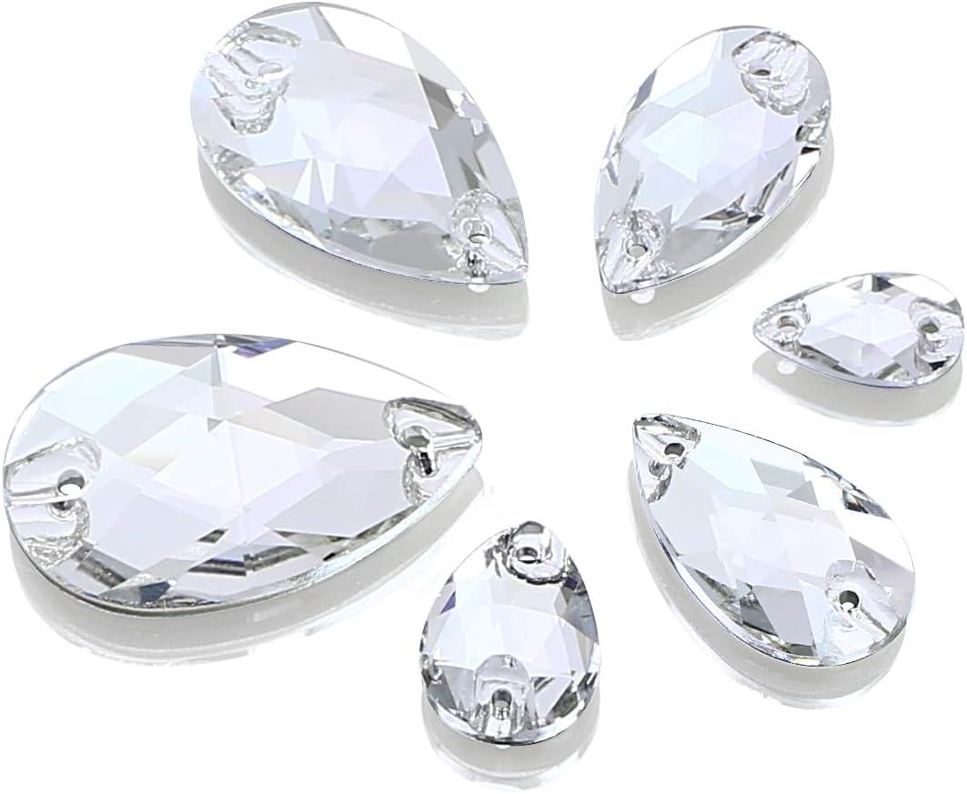 DONGZHOU 60PCS Crystal Sew On Rhinestone Drop Shape Sew On Beads Flatback Glass Rhinestone Crystal Gems Dress Accessories for Costume, Clothes, Garments, DIY Crafts