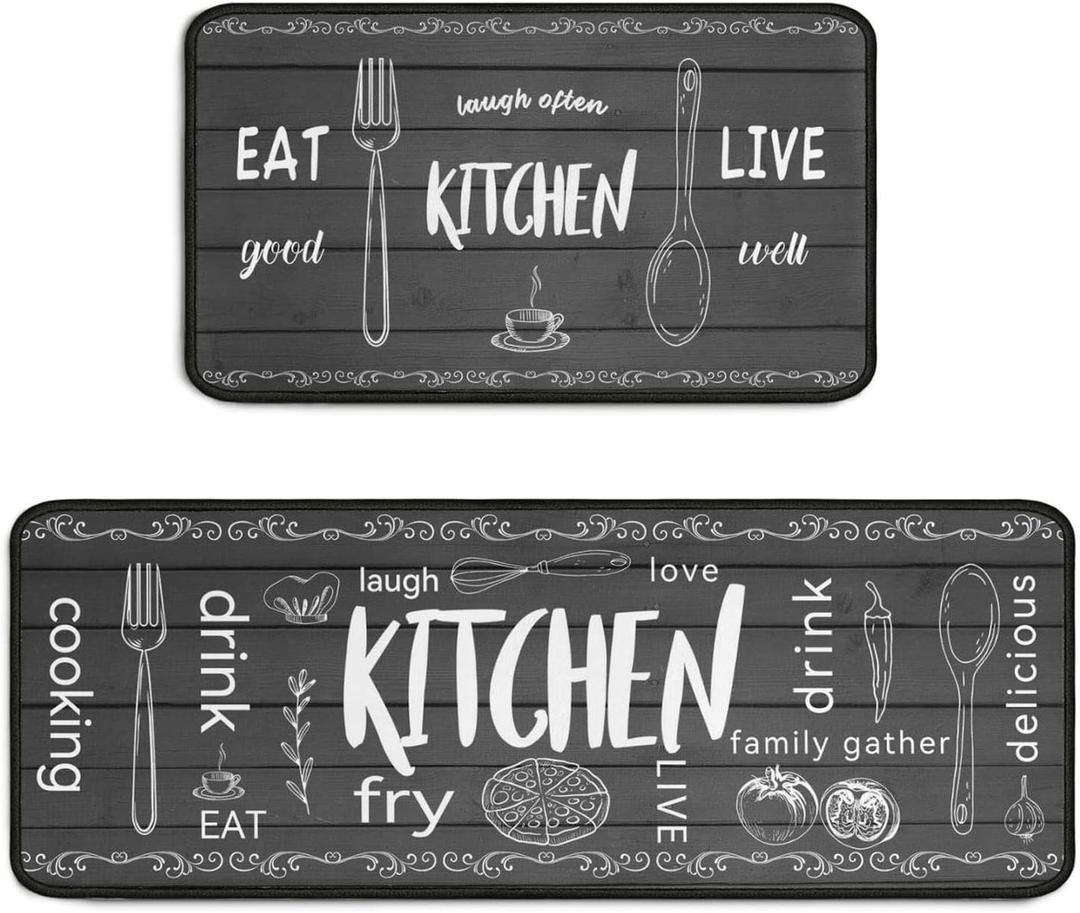 Kitchen Rugs Sets of 2 - Non Slip Washable Microfiber Kitchen Rug, Farmhouse Country Kitchens Rugs and Mats for Decor, Sink, Stove, Laundry, Machine Washable,（17"x 48"+17"x 24"）