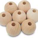 Large Wooden Beads for Crafts - Pack of 12 51mm 2 x 1/2 Inch Hole Large Wood Beads for Crafts withHoles for DIY | Round Wooden Balls for Crafts | Wood Beads for Jewelry Making | Woodpeckers