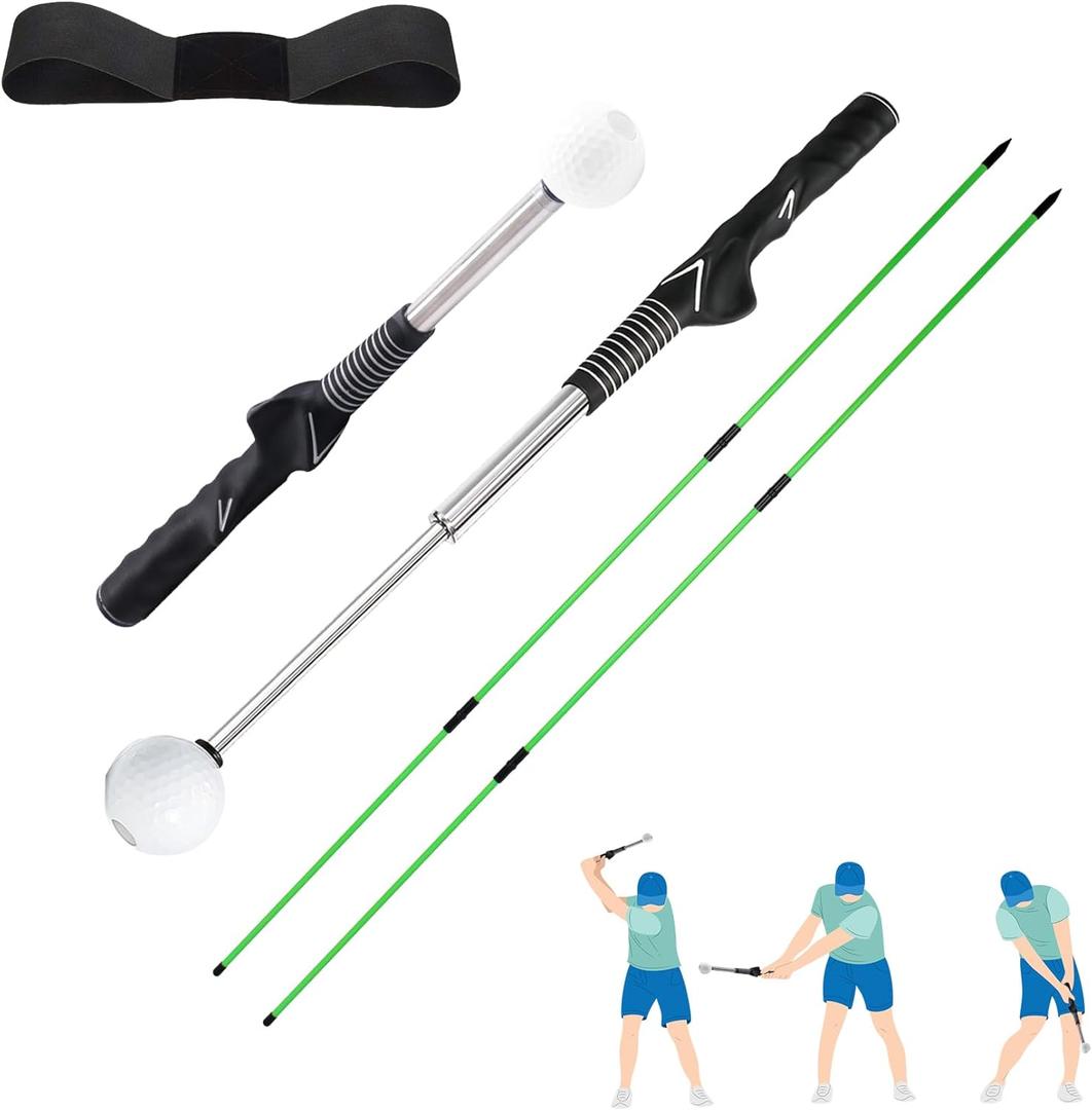 Retractable Golf Swing Training Aid, Click Stick Golf Swing Trainer, Non-Slip Golf Grip, Golf Alignment Sticks & Arm Band, Indoor Outdoor Golf Practice Accessories for Golfers