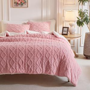 Joyreap 3-Piece Fluffy Faux Fur Sherpa Comforter Set Pink, Queen Size Luxury Tufted Bedding Comforter Set, All Season Soft n Cozy Plush Comforter Bed Set- 88x88 inches