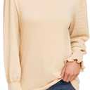Blouses for Women Casual Puff Long Sleeve Shirts Fall Crew Neck Knit Textured Tunic Tops with Smocked Cuffs (Medium, Apricot)