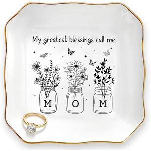 Mom Gifts from Daughters Son on Mother's Day - Birthday Gifts for Mom 2026, Unique Trinket Dish for Decor, Thank You Mother in Law Gift, Ceramic Jewelry Tray for Rings Earrings Keys