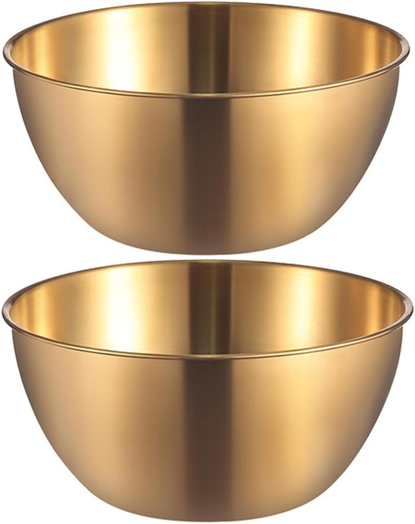 Stainless Steel Salad Bowls Set of 2 Mixing Bowl with Measurement Markings, 4.23 Quart Gold Serving Bowls for Mixing, Cooking, Baking, Prepping and Home Kitchen