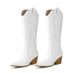 Arromic Cowboy Boots for Women Comfortable Womens Embroidered Western Cowgirl Knee High Boots Pointed Toe Zipper Chunky Heel Country Outfit Retro Tall Boots, Size 9