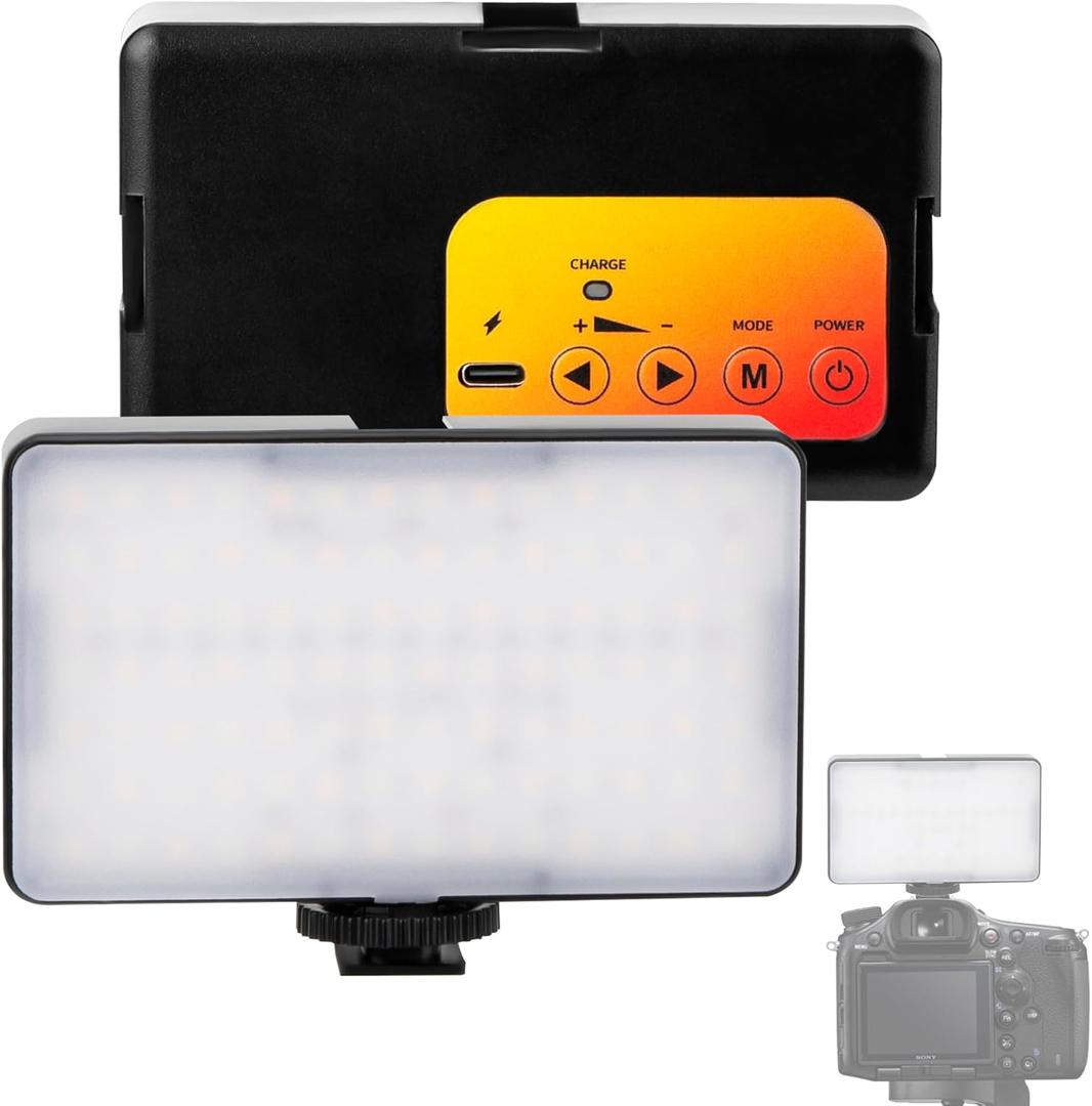 Tri-Color Camera Video Light - Compact hot Shoe Mounted LED Light with stepless dimming for Live Streamers, Photographers, Short Video Makers