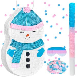 Snowman Piata 16 Inch Christmas Winter Pinata with Stick Hanging Loop Blindfold Confetti for Christmas Party Game Decorations Xmas Winter Wonderland Holiday Birthday Baby Shower Party Supplies