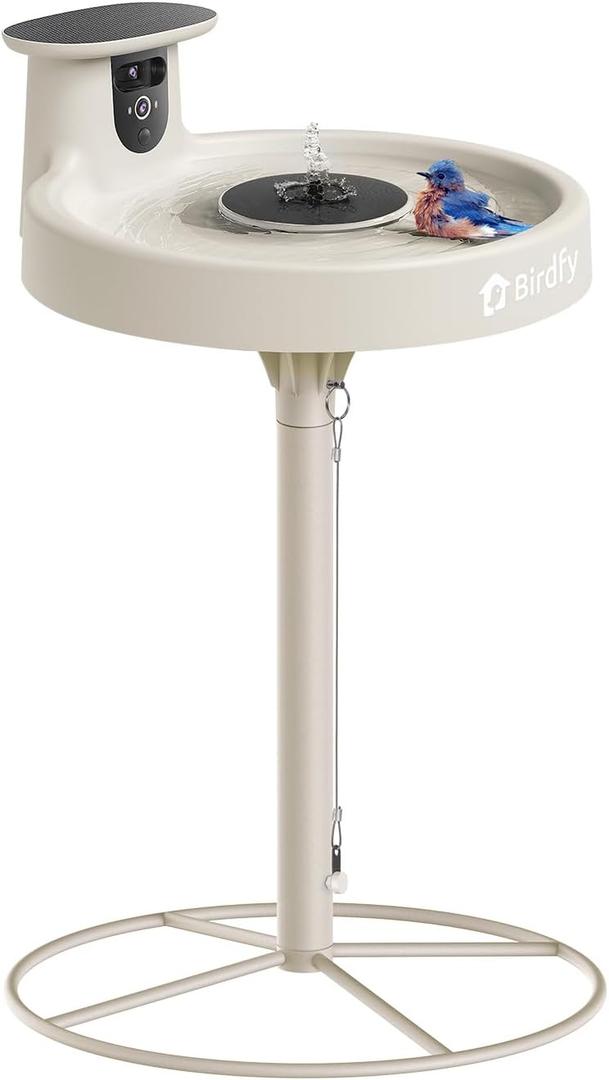 Birdfy Smart Bird Bath with Camera Solar Powered & Solar Fountain & Stand, Dual-Lens Camera for Bird Watching in Phone, Auto Capture Bird Videos, Ideal Present for Bird Lover (AI by Subscription)