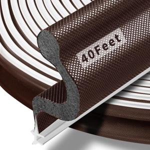 40 Feet Long Reach Door Weather Stripping Door Seal Strip, New Upgraded V-Shaped Replacement Kerf Weather Stripping for Door Frame Door Insulation, Easy Cut to Size(Brown)
