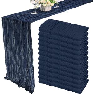 12 Pack 10Ft Cheesecloth Boho Gauze Table Runner - 35x120 Inch Rustic Cheese Cloth Long Table Runner for Wedding, Bridal Shower, Birthday Party Decor (Navy Blue)