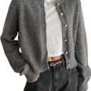 Milumia Women's Cropped Cardigan Button Down Crewneck Long Sleeve Knit Fall Sweater Jackets (M)