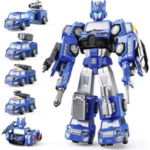 5 in 1 Magnetic Transform Trucks Robot Toys Gifts for 3 4 5 6 Year Old Boys Kids, Easy DIY Assembly, Ideals 3 4 5 6 Year Old Boy Birthday Gift Toys, Magnetic Transform Trucks Toy for Boys (Blue)