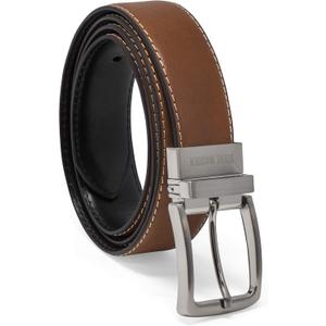 Steve Madden Men's Reversible Men's Dress Casual Every Day Leather Belt (40, Cognac/Black (Feather Edge))