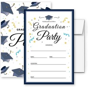Graduation invitations blue with envelopes Grad Celebration Announcement Cards 20 Pack (003) (GRAD(003))