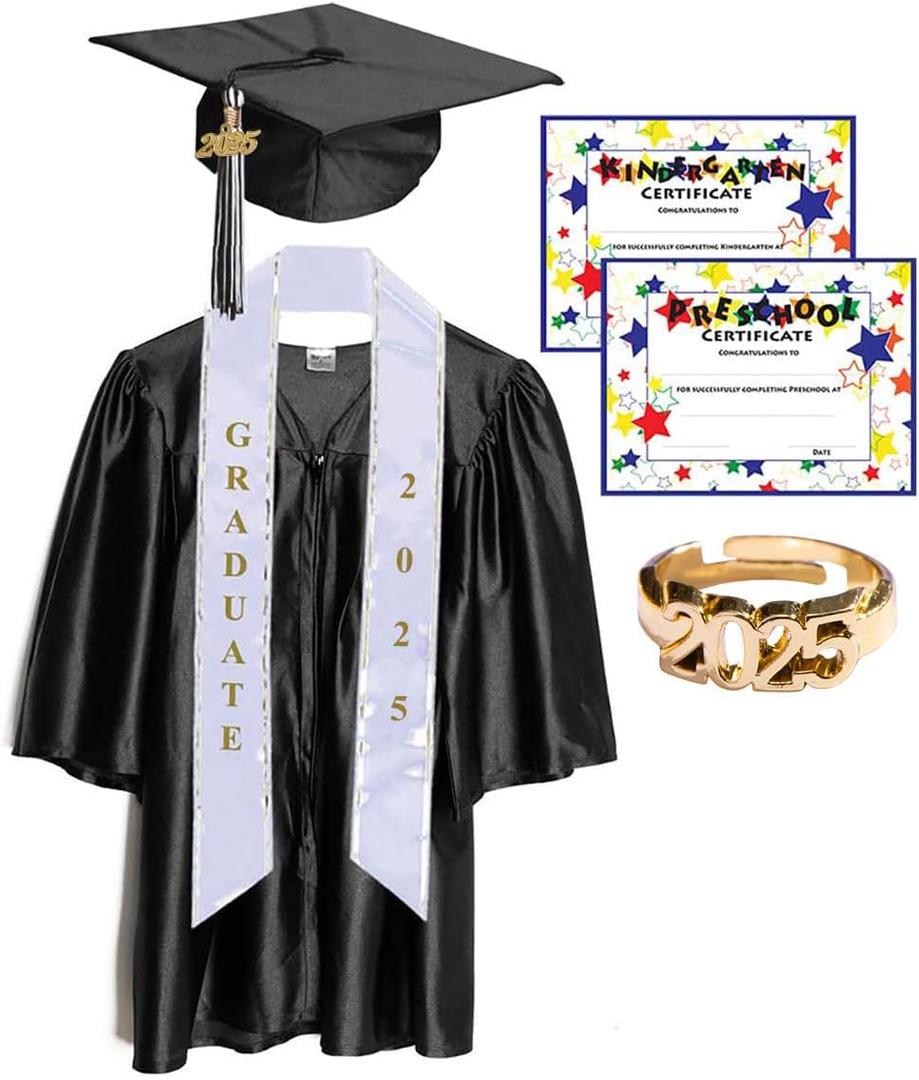 Shiny Deluxe Graduation Sets, Graduation Cap, Gown, Tassel, Sash, Ring, Diploma (Small, Black)