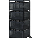 TAGEPOR Rotating Kitchen Storage Rack, 4 Tier Rolling Cart with Fruit and Vegetable Basket, Black Storage Organization Dolly Cart with Wheels for Bathroom, Kitchen and Bedroom