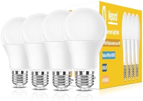 Full Spectrum Light Bulb, 6000K Natural Sunlight Bulbs, 9W 60W Equivalent LED Light Bulb, Natural Light Bulbs A19, E26/E27, 4 Pack